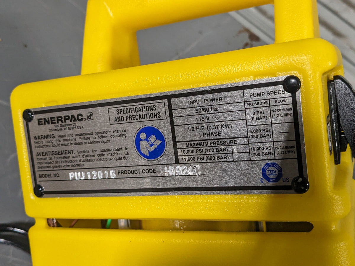 Enerpac Electric Hydraulic Pump 3-Way 2-Pos Valve 10000 PSI 115v PUJ1201B Damage