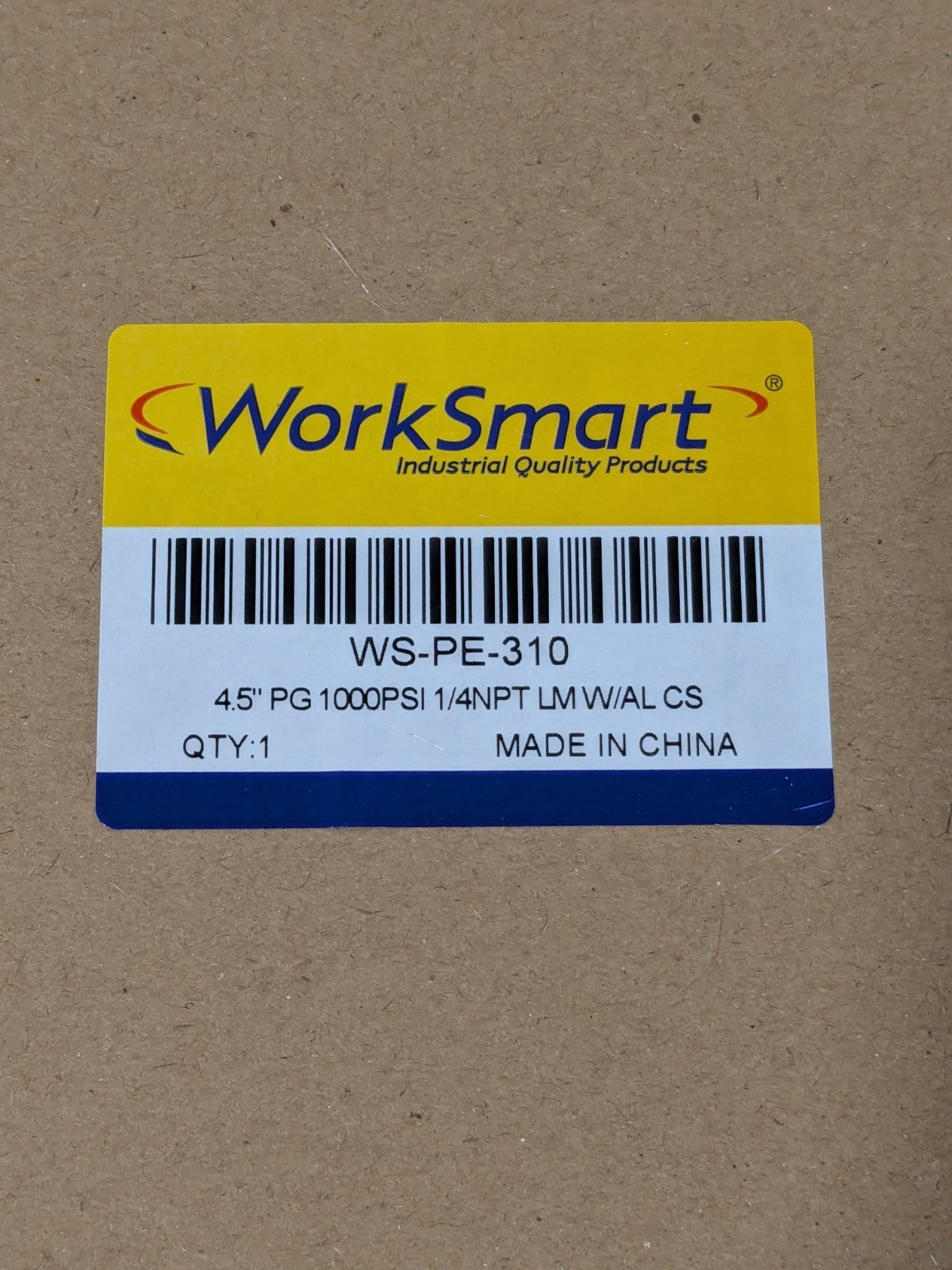 WorkSmart Pressure Gauge 4-1/2" Dial, 1000 PSI, 1/4 NPT, Lower Mount WS-PE-310