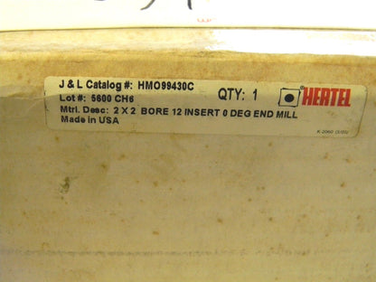 Hertel 2" x 2" Bore 0° 8,000 Max Rpm End Mill HMO99430C