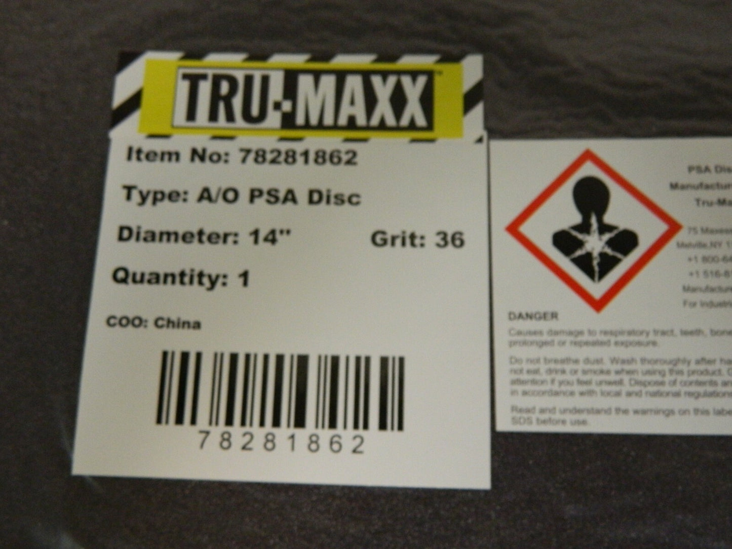 Tru-Maxx 14" Diam, 36 Grit Aluminum Oxide Adhesive PSA Disc QTY 5 78281862