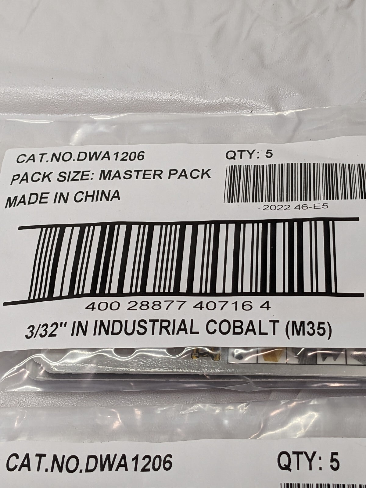 DEWALT Jobber Length Drill Bit: 3/32 Dia, 135 °, Cobalt Qty 10 DWA1206