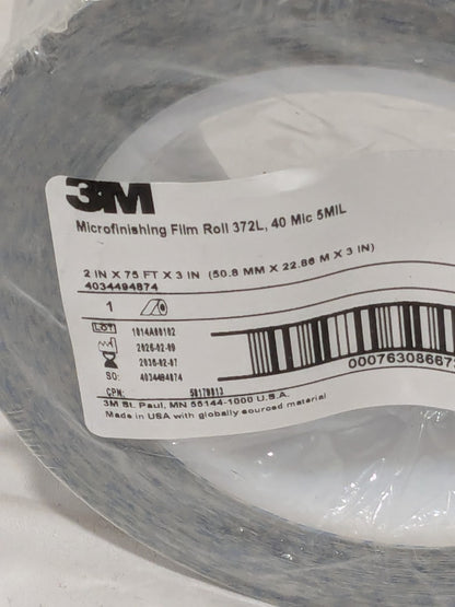 3M 372L Microfinishing Film 40 Mic 5 Mil 2" x 75' x 3" Roll 66735