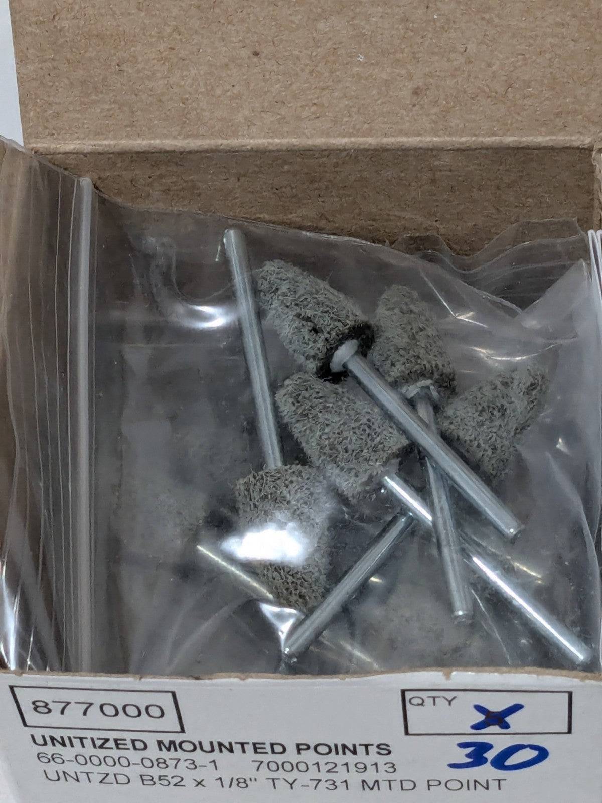 SA Mounted Point: 3/4" Thick, 1/8" Shank Dia, B52, Fine Box of 30 7000121913