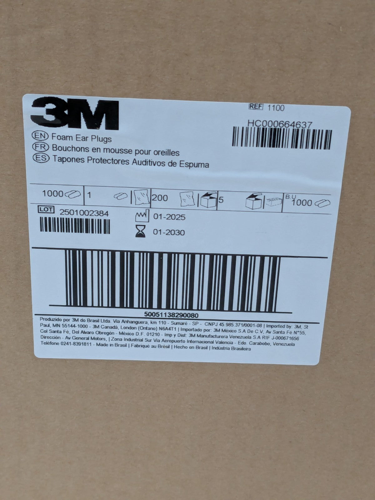 3M Uncorded Earplugs, 29 dB Noise Reduction 1000 Pairs 7100099847