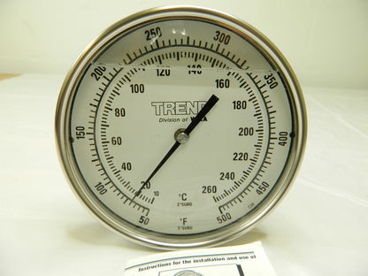 WIKA Bimetal Dial Thermometer: 50 to 500 ° F, 9" Stem Length 52090A010A4SF