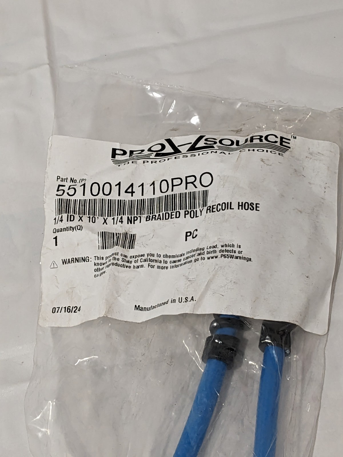 Pro Source 1/4" I.D. x 10' x 1/4" NPT Braided Poly Recoil Hose 5510014110PRO