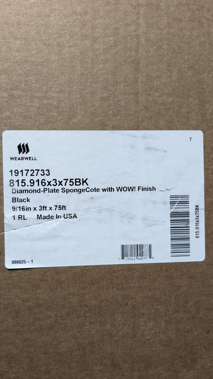 WEARWELL Anti-Fatigue Mat 75 x 3' Vinyl Beveled Edges Raised Diamond Surfa