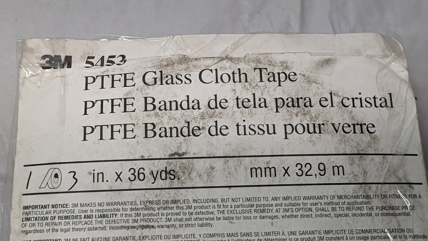 3M PTFE Glass Cloth Tape 5453 Roll 3" X 36 yd X 8.2 mil 7000050130