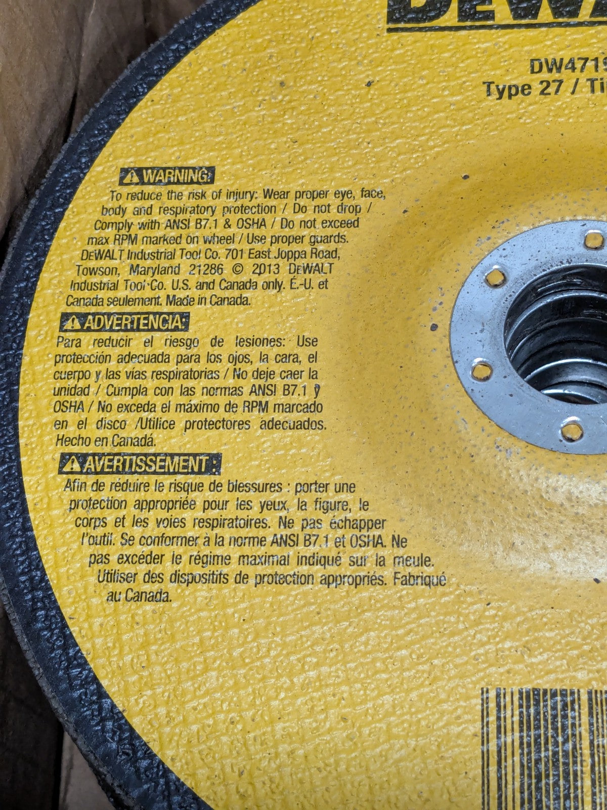 (10) DeWALT Depressed-Center Wheel Type 27, 7" Dia, 1/4" Thick, 7/8" Hole DW4719