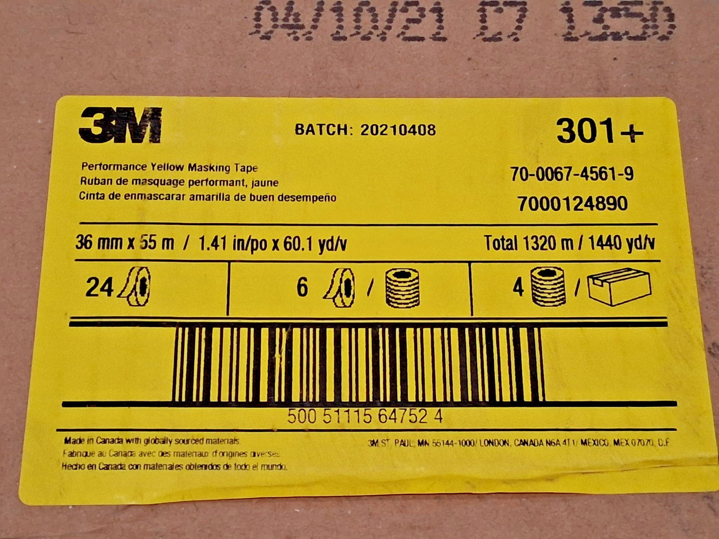 3M Masking Tape QTY6 36 mm Wide 60 yd Long 6.3 mil Thick 7000124890