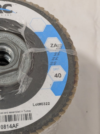 ARC ABRASIVES Flap Disc: 4-1/2" Dia, 40 Grit, ZA, Type 29 Qty 10 87-10814AF
