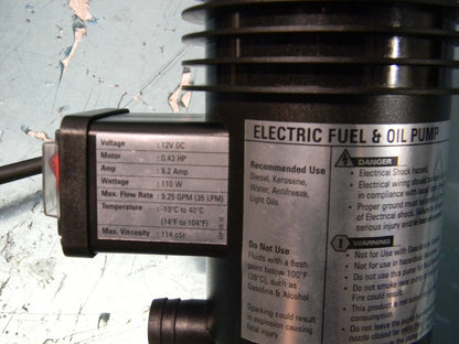 Pro Lube Electric Fuel and Oil Pump 9.25 Gal/Min. 12V DC 9.2 Amp EOP-12