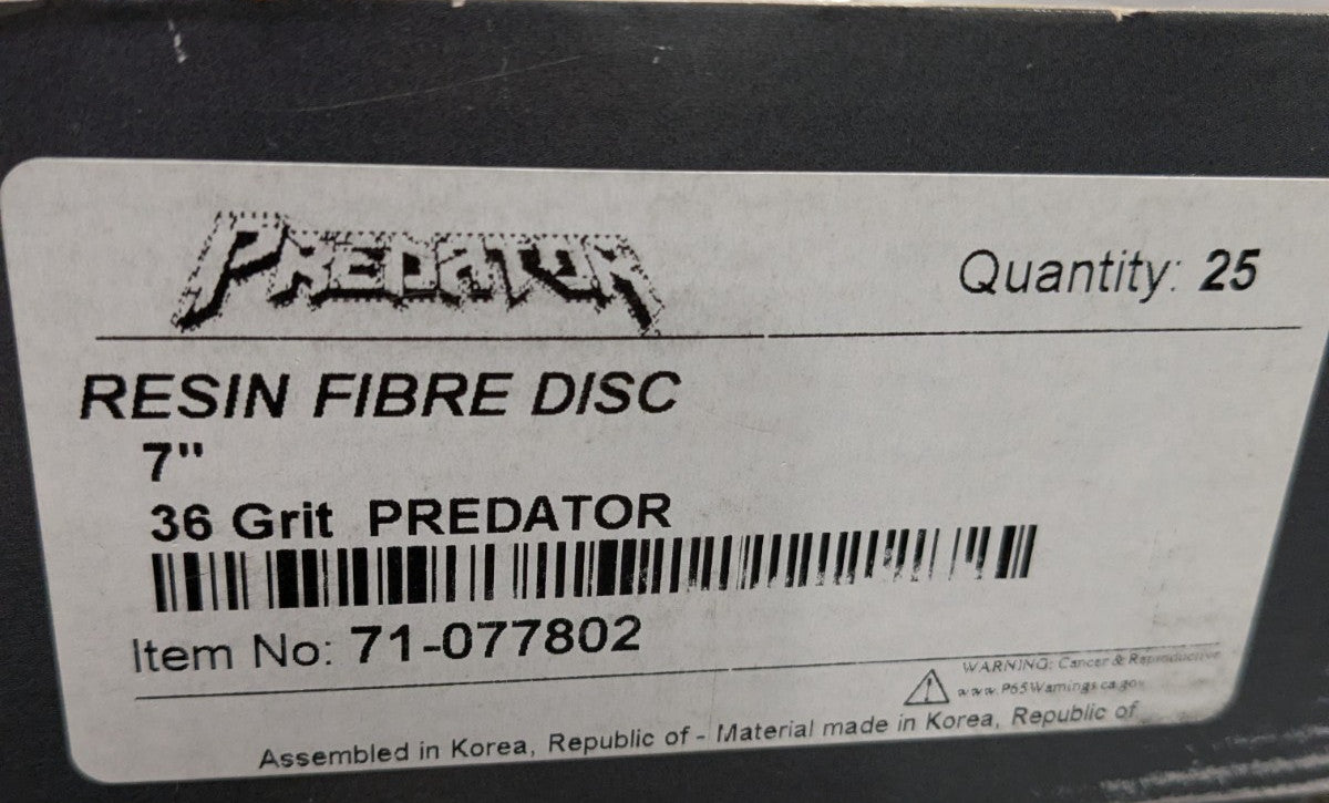 ARC Fiber Disc: 7" Disc Dia, 7/8" Arbor Hole, 36 Grit Box of 25 71-077802