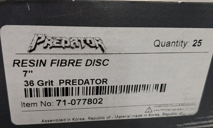 ARC Fiber Disc: 7" Disc Dia, 7/8" Arbor Hole, 36 Grit Box of 25 71-077802
