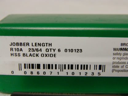 Precision Twist Drill High Speed Steel Jobber Drill 23/64" 118° Qty 6 01012