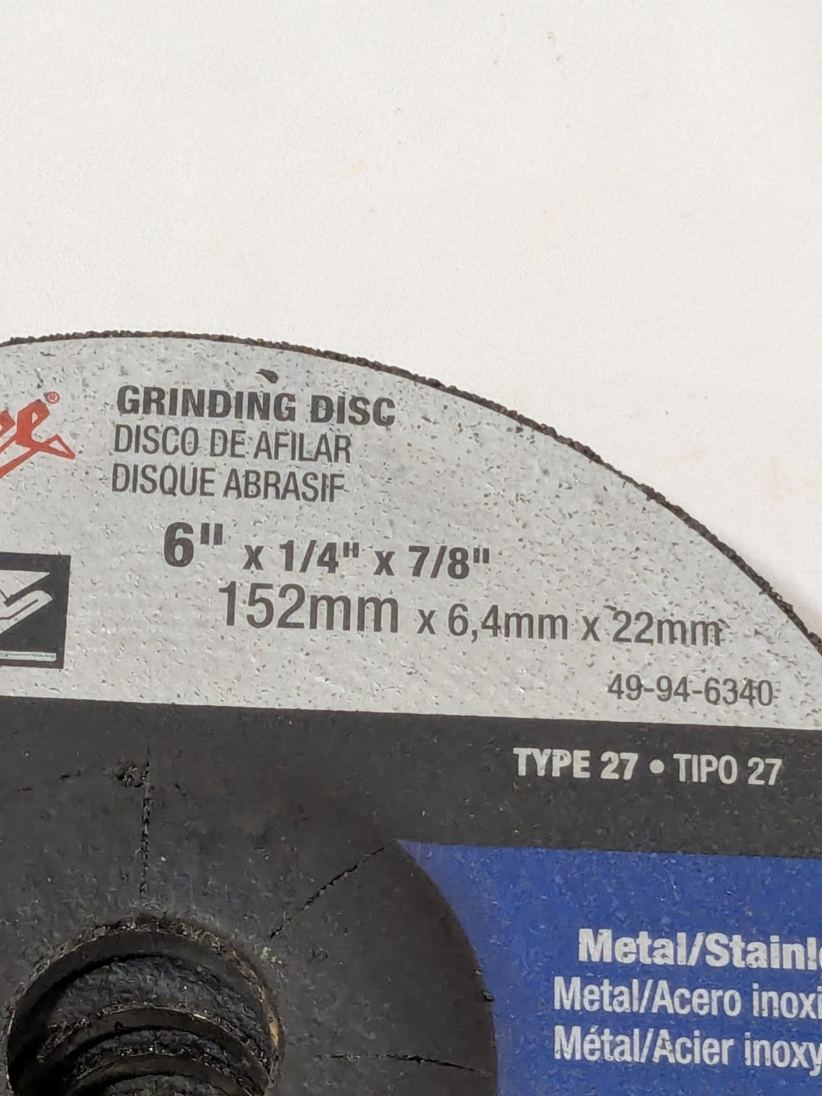 (5) Milwaukee Depressed-Center Wheel: 6" Dia, 1/4" Thick, 7/8" Hole 49-94-6340