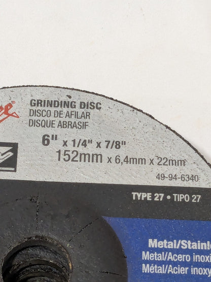 (5) Milwaukee Depressed-Center Wheel: 6" Dia, 1/4" Thick, 7/8" Hole 49-94-6340