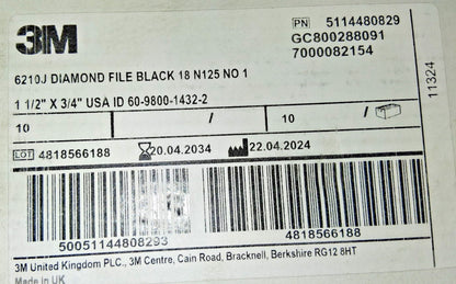 3M Flexible Diamond Hand File 6210J Black 18 N125 #1  7000082154 Box of 10