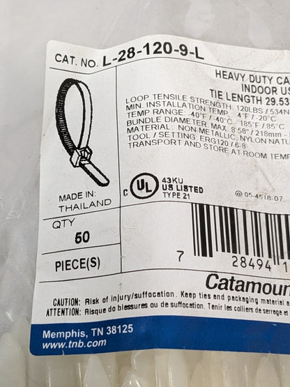 PACK OF 50 Thomas & Betts 28" Heavy Duty Cable Ties Indoor Use L-28-120-9-L