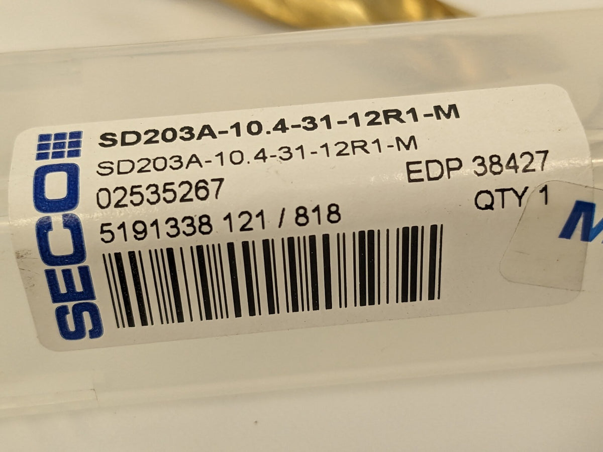 SECO Screw Machine Length Drill Bit: 10.4 mm Dia, 140 ° Point 02535267