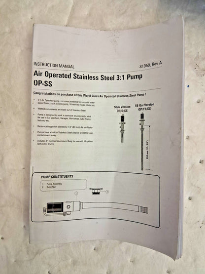 Pro-Lube Aluminum & Steel Air Operated Drum Pump 3.7 GPM OP/T3/SS/N