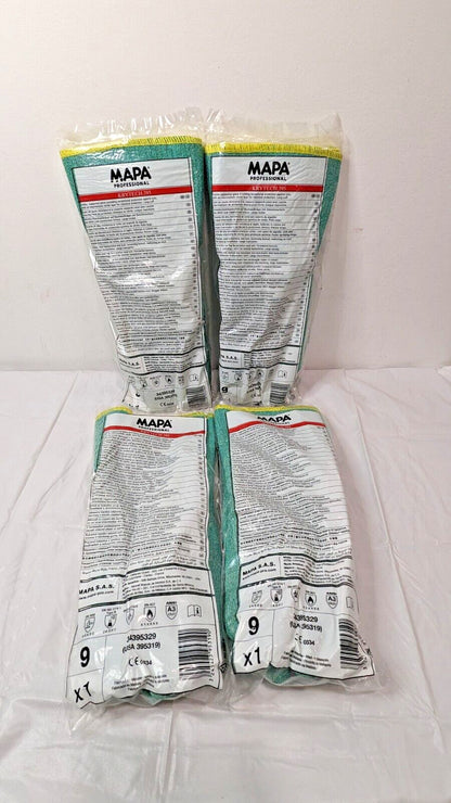 4 PAIRS MAPA KryTech 395 Cut & Chemical Resistant Gloves Green Size 9 395319