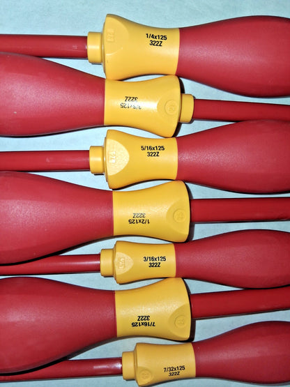Wiha Nut Driver Set 7 Pc 3/16 to 1/2" Solid Shaft Ergonomic Handle 32294