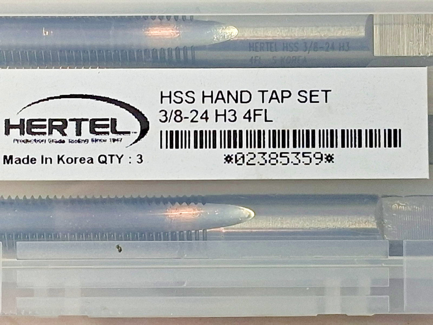 Hertel 3 Pc Hand Tap Set HSS Bright Finish 3/8-24 UNF 4FL 02385359