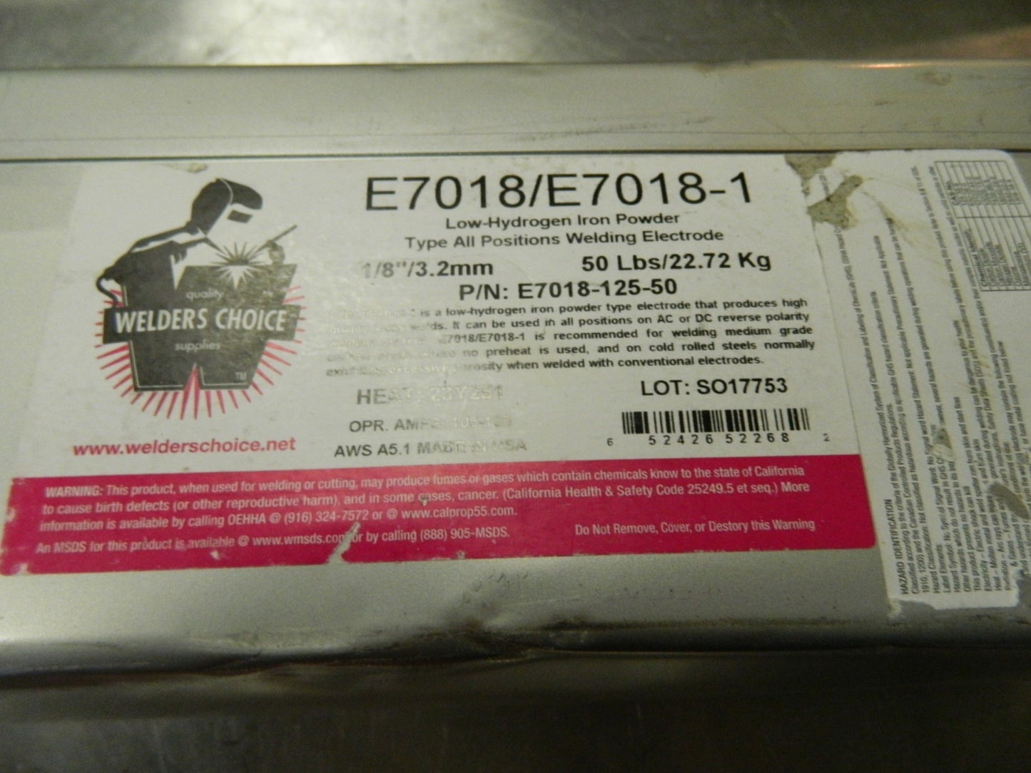 WELDER'S CHOICE  Stick Welding Electrode 14"Long 1/8" Dia 50 LBS E7018-125-50