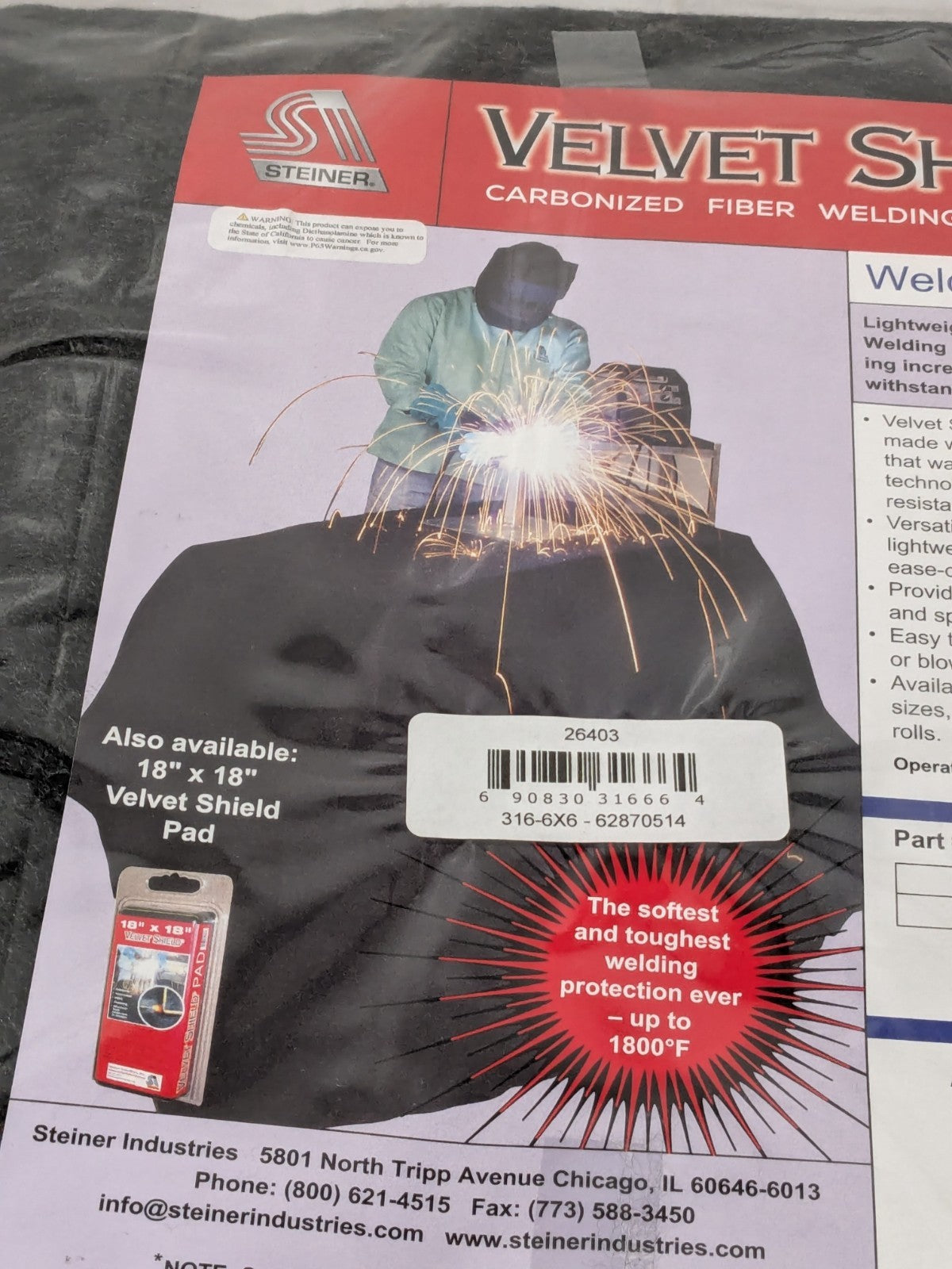 Steiner 6' High x 6' Wide x 0.15" Thick Carbonized Fiber Welding