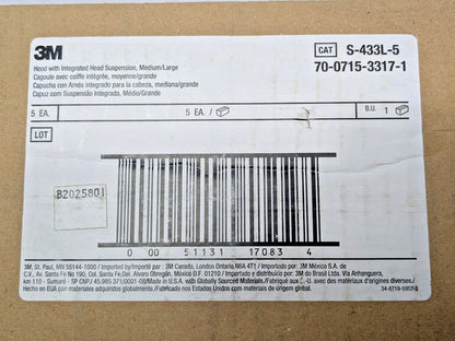 3M Hood w/Integrated Head Suspension Medium/Large S-433L-5 Qty 5 7000029981