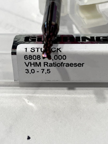 Guhring Corner Chamfer End Mill: 3.00 mm Dia 7.50 mm LOC 3 Flute Carbide