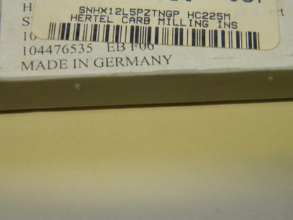 Hertel Carbide Milling Inserts SNHX12L5PZTNGP Grade HC225M Box of 10 104476535