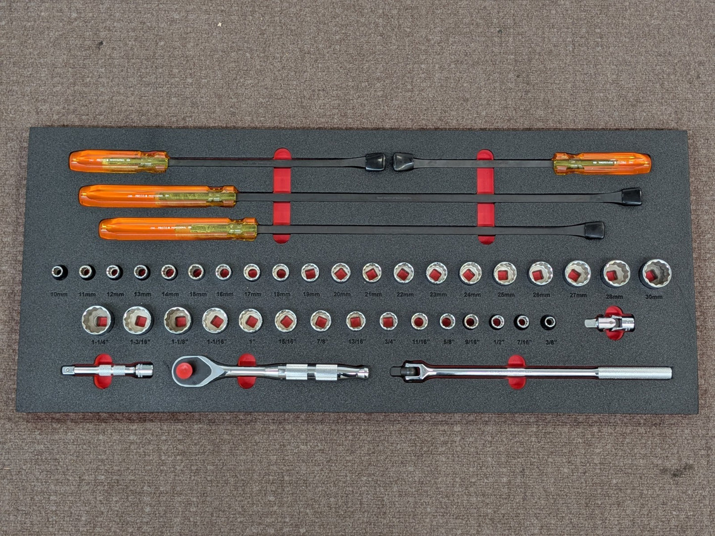 Proto 230 PC. Mixed Hand Tool Set w/ Foam Inserts SAE / Metric 3/8", 1/2" Drive