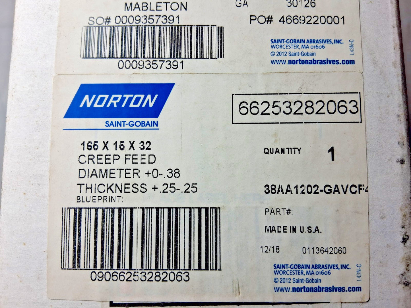 Norton Surface Grinding Wheel 120 Grit 66253282063