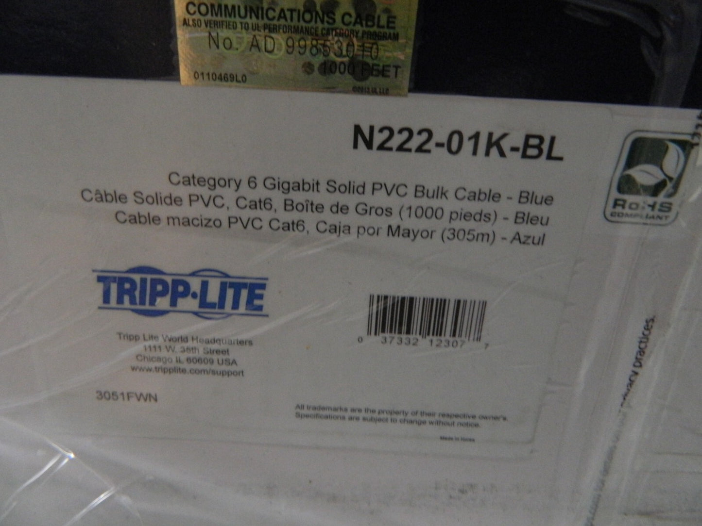 TRIPP-LITE Cat6, 24 AWG, 8 Wires, 550 MHz, Unshielded Network &amp; Ethernet Cab