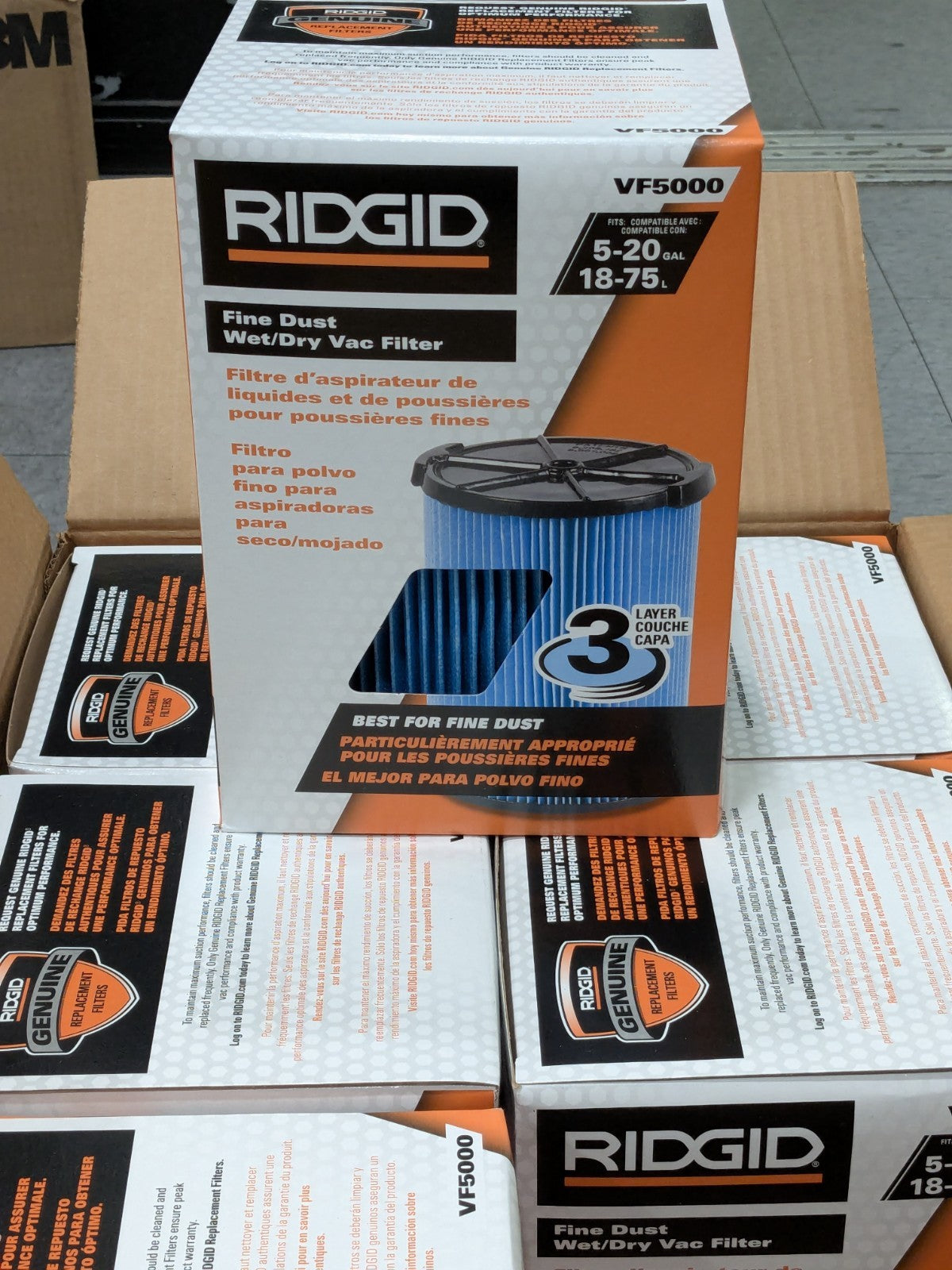 (6) RIDGID VF5000 5-20 Gal Wet Dry Vacs 3-Layer Fine Dust Cartridge Filter 72952