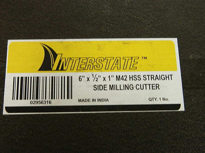 Interstate Straight Side Milling Cutter HSS M42 6" x 1/2" x 1" 20