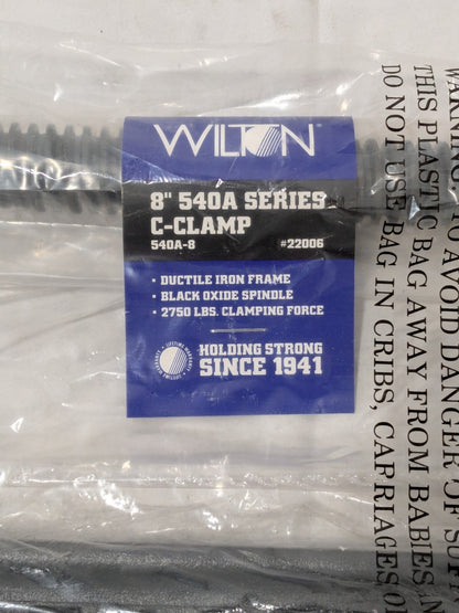 Wilton C-Clamp: 8" Max Opening, 3-1/4" Throat Depth, Light-Duty 22006