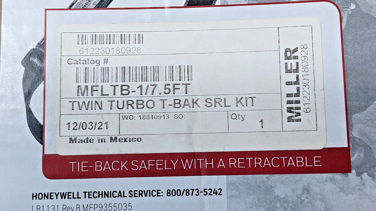 Honeywell Miller Twin Turbo T-Bak Personal Fall Limiter MFLTB-1/7.5FT