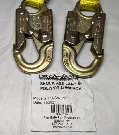 PRO-SAFE 6' Long Shock Absorbing Lanyard Locking Snap Hook  PS-SA-LN2