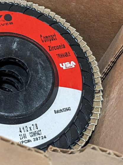 CGW Flap Disc: 4-1/2 Dia, 7/8 Hole, 60 Grit, ZA, Type 27 Qty 8 39724