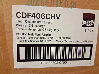 Bessey C-Clamp 6" Max Opening 4-1/8" Throat Depth CDF406CHV
