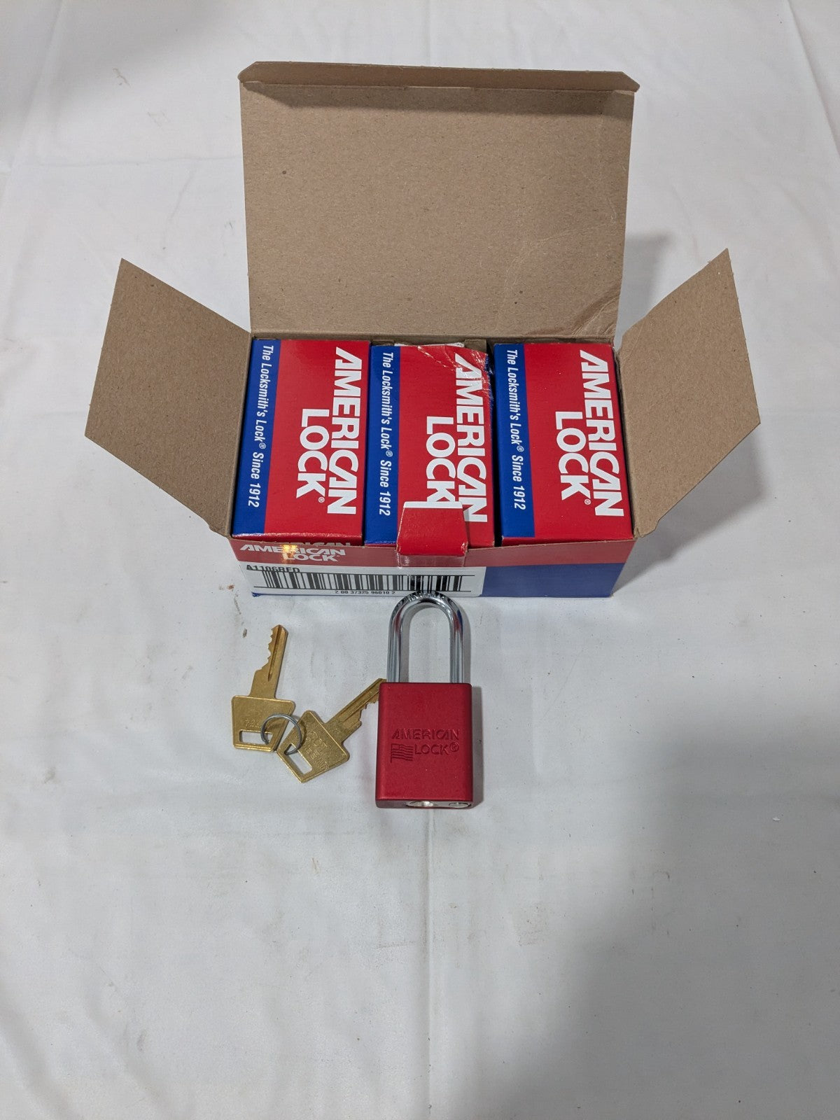 (6) American Lock Padlock: Keyed Different, Aluminum, Steel Shackle A1106RED