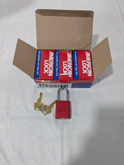 (6) American Lock Padlock: Keyed Different, Aluminum, Steel Shackle A1106RED