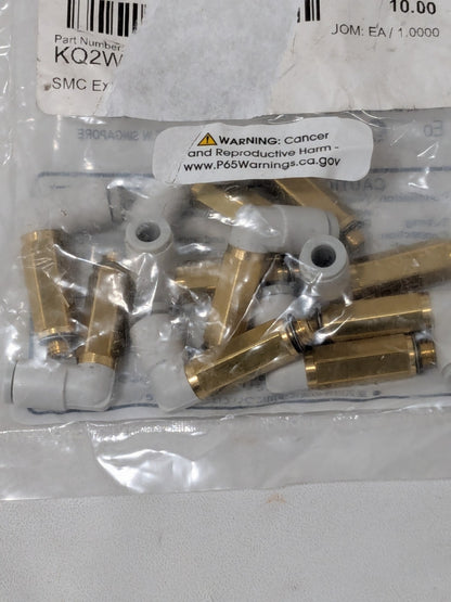 SMC Push-to-Connect Extended Elbow: M5x0.8, 4 mm Tube OD Qty 10 KQ2W04-M5A