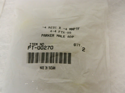 Parker SS Flared Tube Male Adapter 1/4" Tube ODx1/4-18 NPTF 37° Qty 4 PT-00