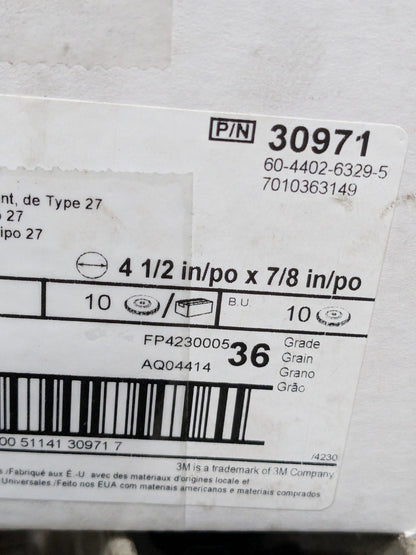 3M Flap Disc: 4-1/2" Dia, 7/8" Hole, 36 Grit, ZA, Type 27 Qty 10 7010363149