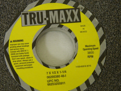 Tru-Maxx 46 Grit Coarse Grinding Wheel 7"x1/2"x1-1/4" 3600 Rpm Qt