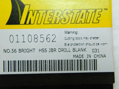 Interstate Jobber Drills Blank HSS No 56 1-3/4" Long Qty 48 01108562